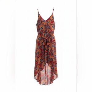 Iz Byer Red and Blue Paisley High-Low Dress